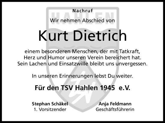 Anzeige von Kurt Dietrich von 4401