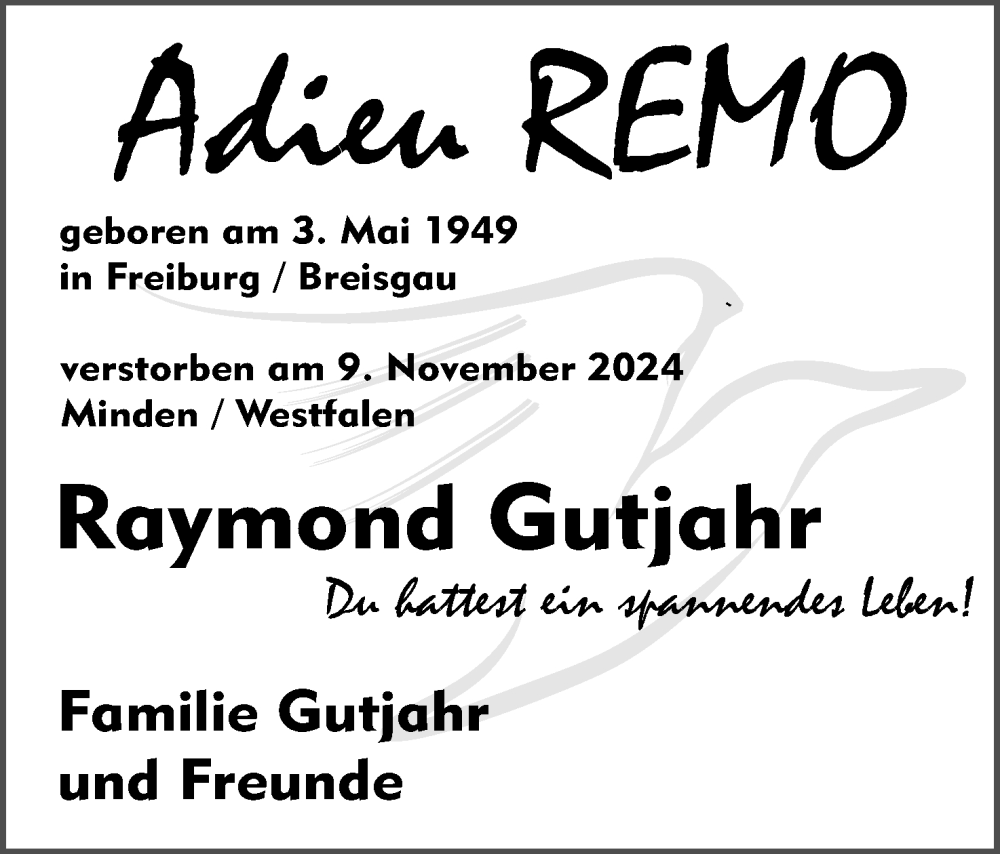  Traueranzeige für Raymond Gutjahr vom 16.11.2024 aus 4401