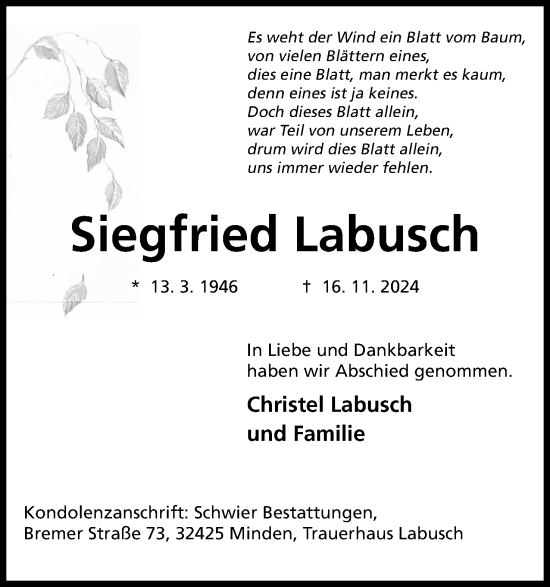 Anzeige von Siegfried Labusch von 4401