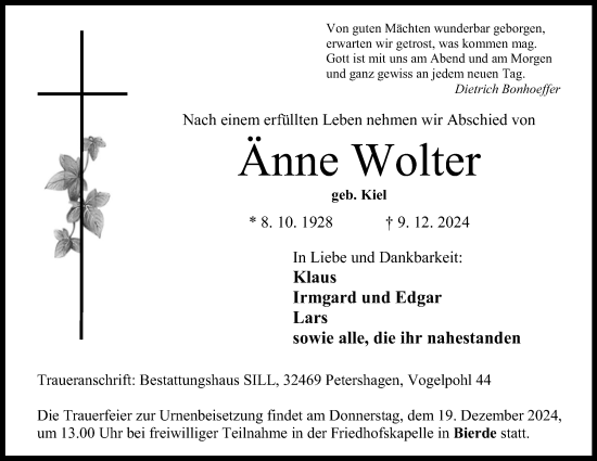 Anzeige von Änne Wolter von 4401