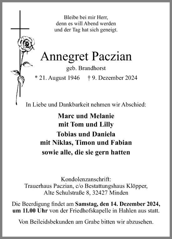 Anzeige von Annegret Paczian von 4401