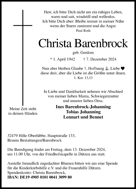 Anzeige von Christa Barenbrock von 4401