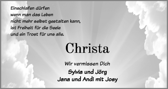 Anzeige von Christa Siekmeier von 4401