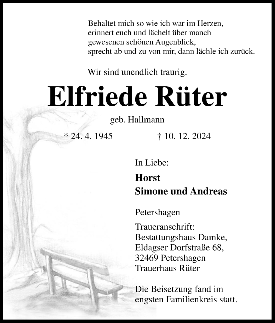 Anzeige von Elfriede Rüter von 4401