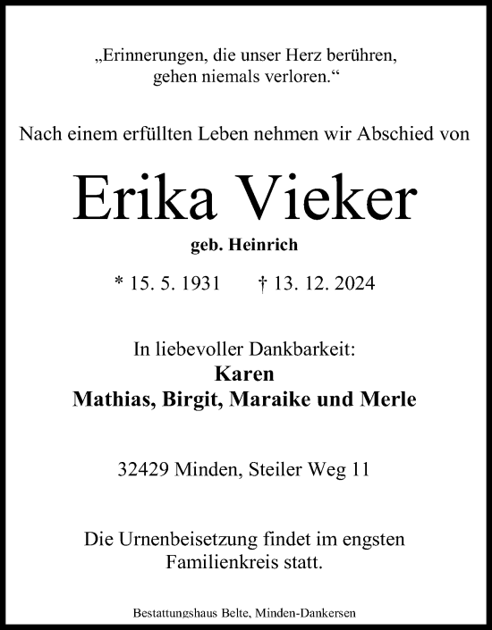 Anzeige von Erika Vieker von 4401