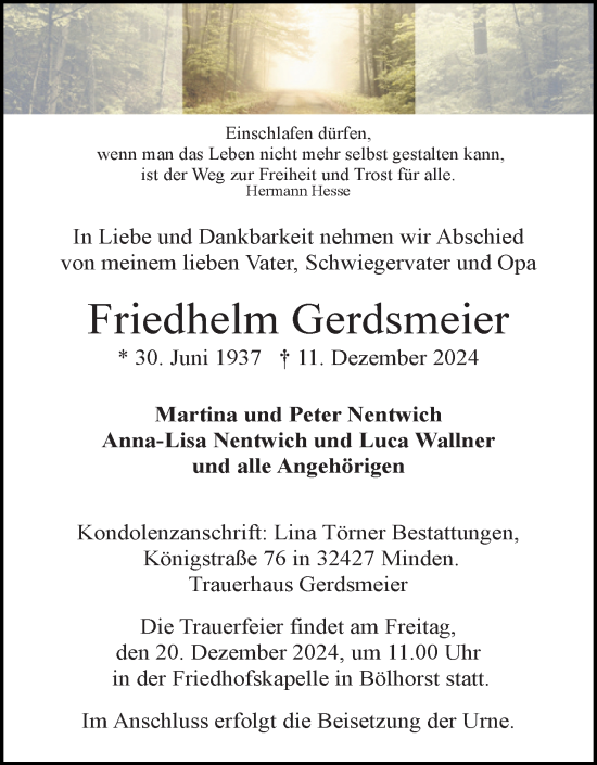 Anzeige von Friedhelm Gerdsmeier von 4401