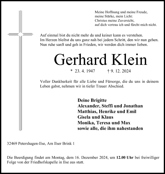 Anzeige von Gerhard Klein von 4401