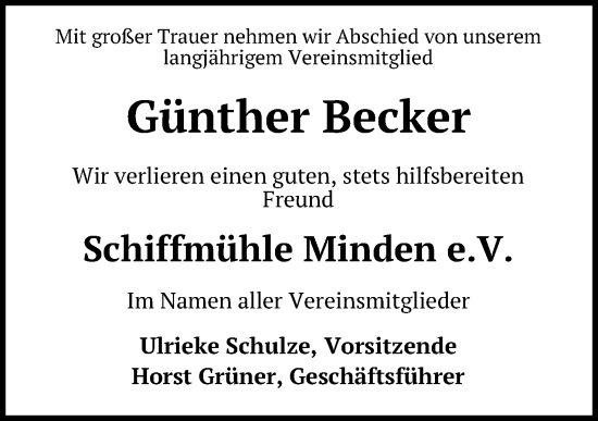 Anzeige von Günther Becker von 4401