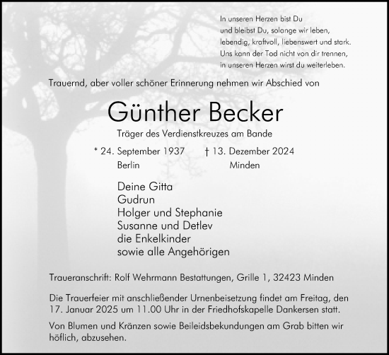 Anzeige von Günther Becker von 4401