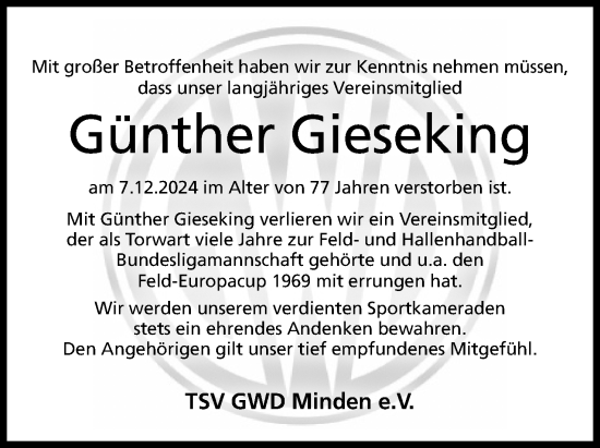 Anzeige von Günther Gieseking von 4401