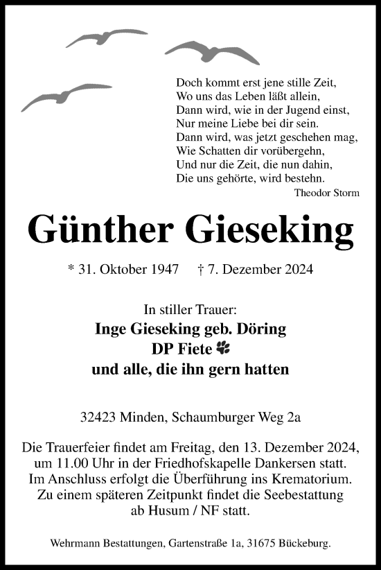 Anzeige von Günther Gieseking von 4401