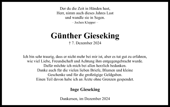 Anzeige von Günther Gieseking von 4401