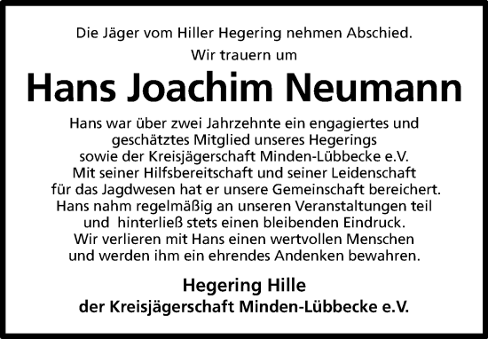 Anzeige von Hans Joachim Neumann von 4401