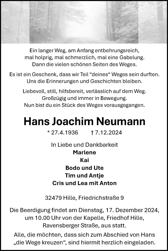 Anzeige von Hans Joachim Neumann von 4401