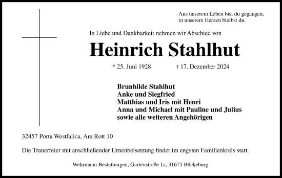 Anzeige von Heinrich Stahlhut von 4401