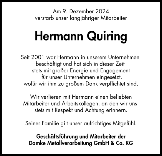 Anzeige von Hermann Quiring von 4401