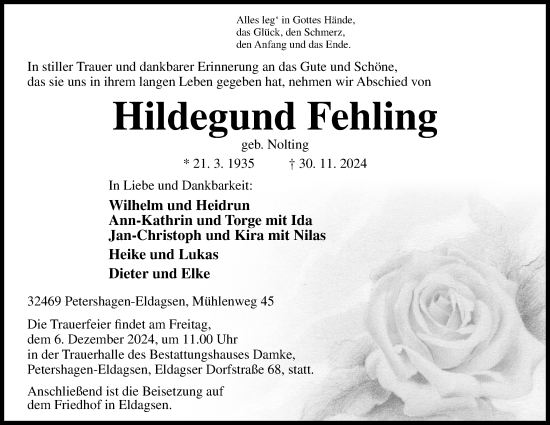 Anzeige von Hildegund Fehling von 4401