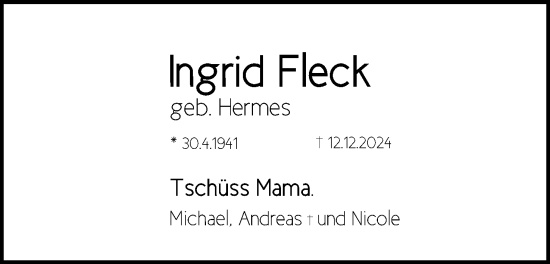 Anzeige von Ingrid Fleck von 4401