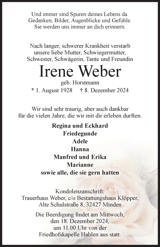 Anzeige von Irene Weber von 4401