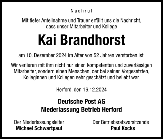 Anzeige von Kai Brandhorst von 4401