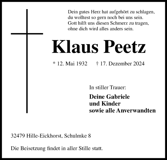 Anzeige von Klaus Peetz von 4401