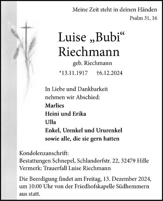 Anzeige von Luise Riechmann von 4401