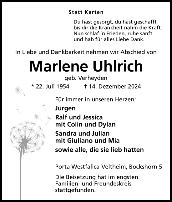 Anzeige von Marlene Uhlrich von 4401