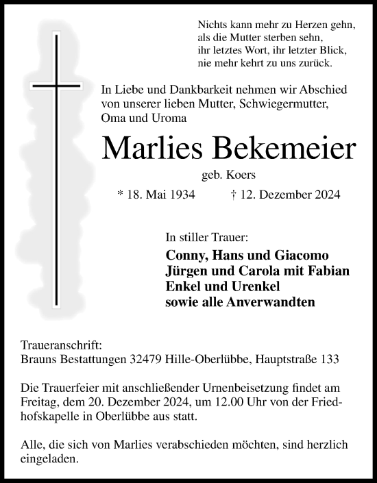 Anzeige von Marlies Bekemeier von 4401