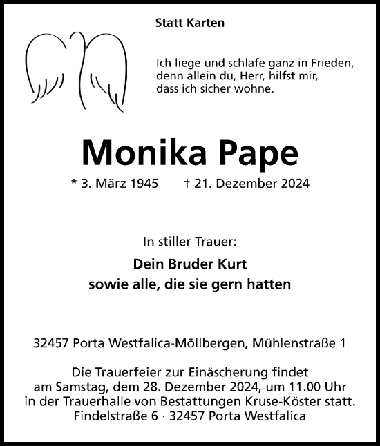 Anzeige von Monika Pape von 4401