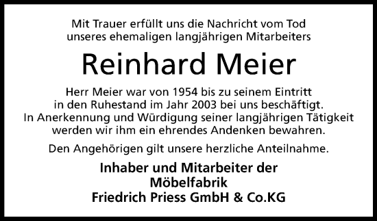 Anzeige von Reinhard Meier von 4401