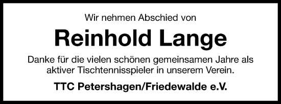 Anzeige von Reinhold Lange von 4401