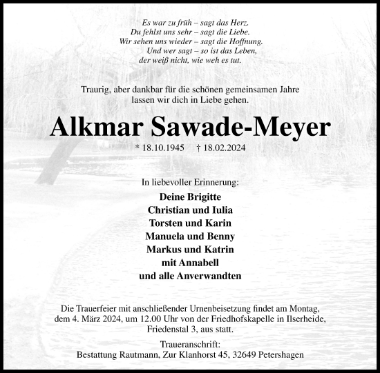 Anzeige von Alkmar Sawade-Meyer von 4401
