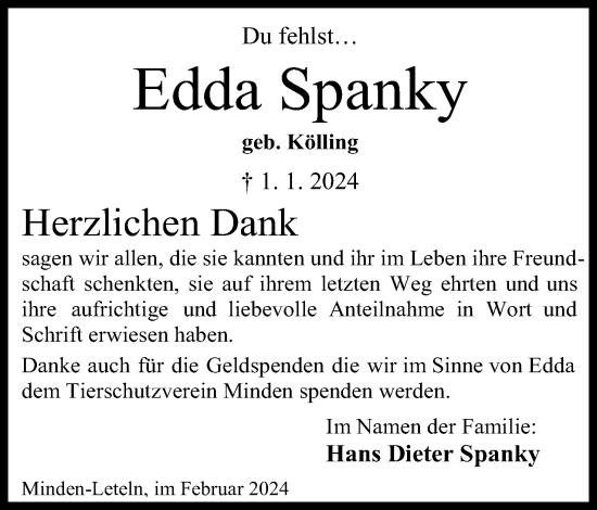 Anzeige von Edda Spanky von 4401