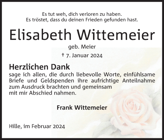 Anzeige von Elisabeth Wittemeier von 4401