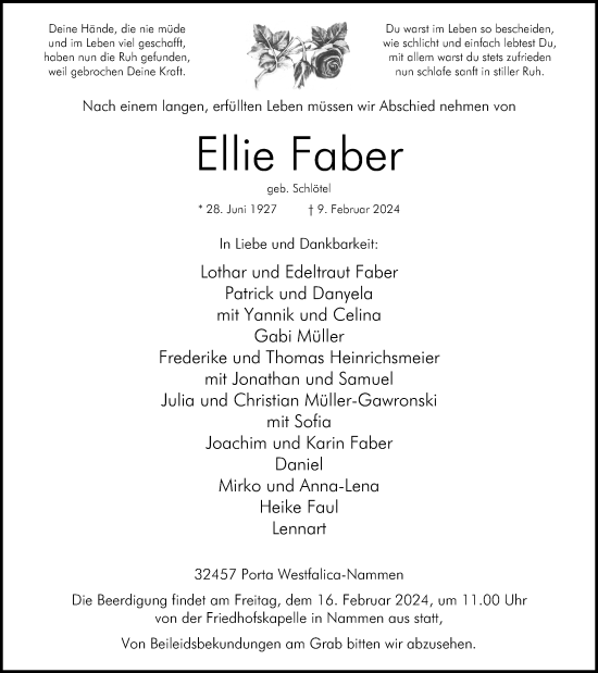 Anzeige von Ellie Faber von Mindener Tageblatt