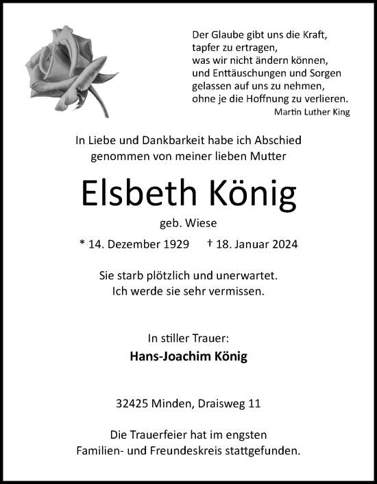 Anzeige von Elsbeth König von 4401