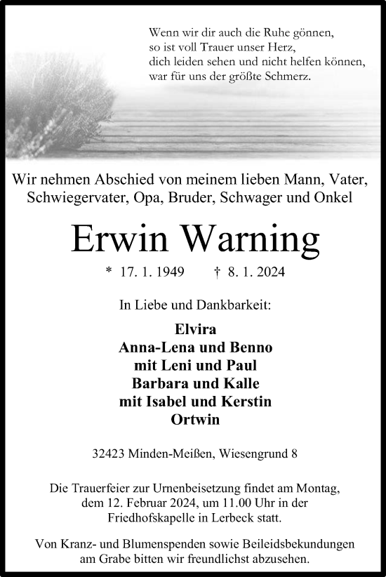Anzeige von Erwin Warning von 4401