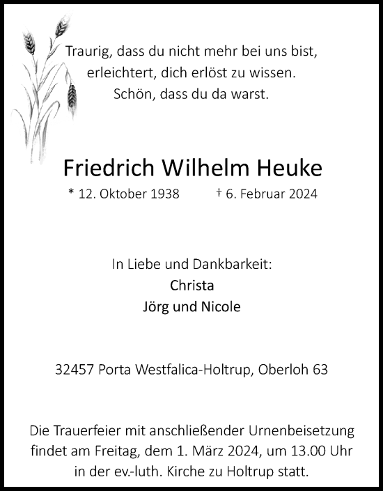 Anzeige von Friedrich Wilhelm Heuke von 4401