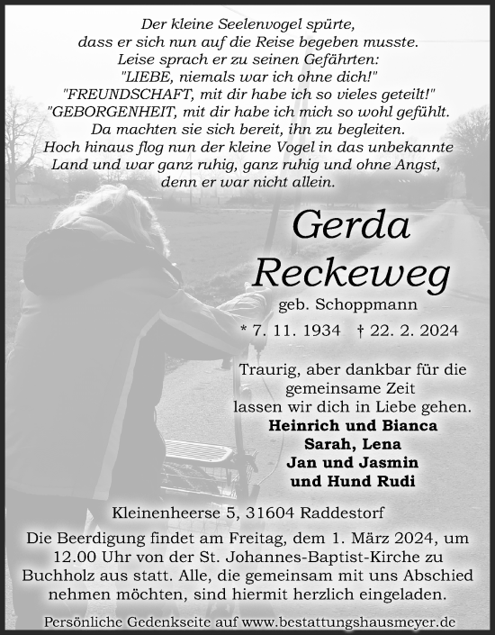 Anzeige von Gerda Reckeweg von 4401