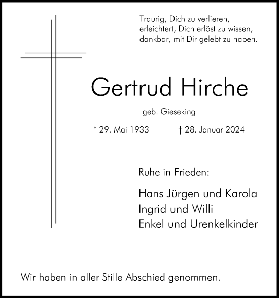 Anzeige von Gertrud Hirche von 4401
