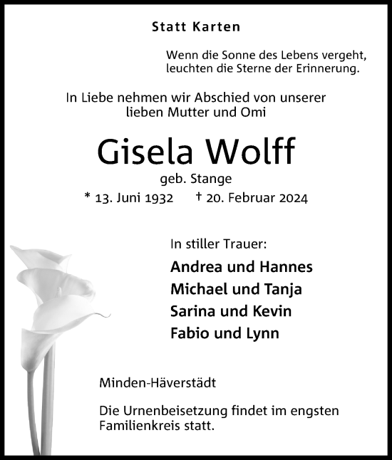Anzeige von Gisela Wolff von 4401