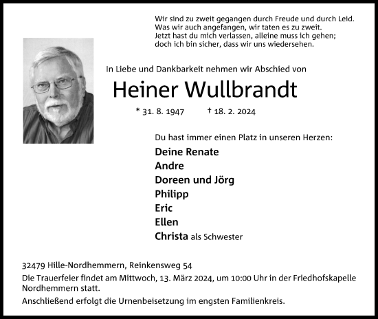 Anzeige von Heiner Wullbrandt von 4401