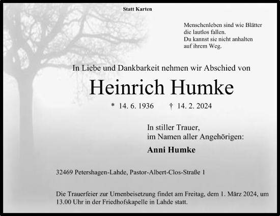 Anzeige von Heinrich Humke von 4401
