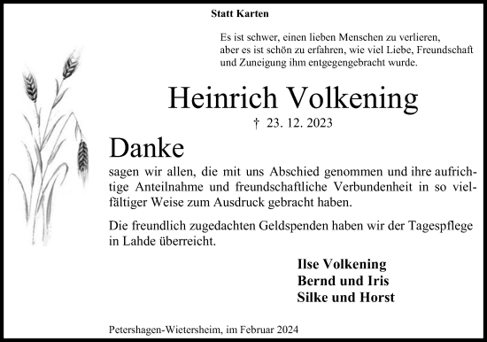 Anzeige von Heinrich Volkening von 4401