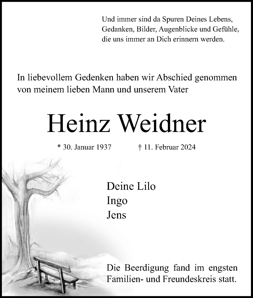  Traueranzeige für Heinz Weidner vom 24.02.2024 aus Mindener Tageblatt