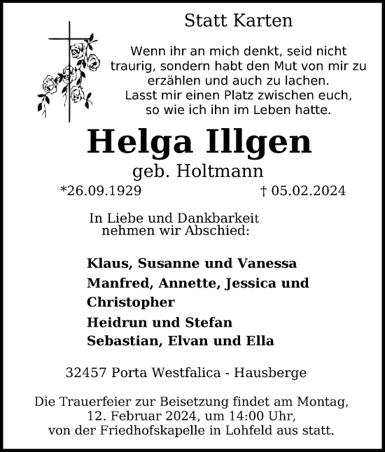 Anzeige von Helga Illgen von 4401