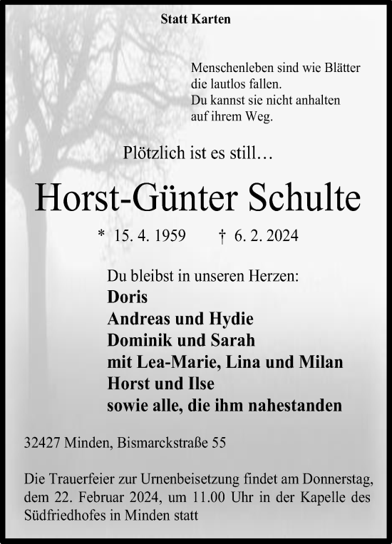 Anzeige von Horst-Günter Schulte von 4401