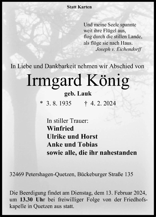Anzeige von Irmgard König von 4401