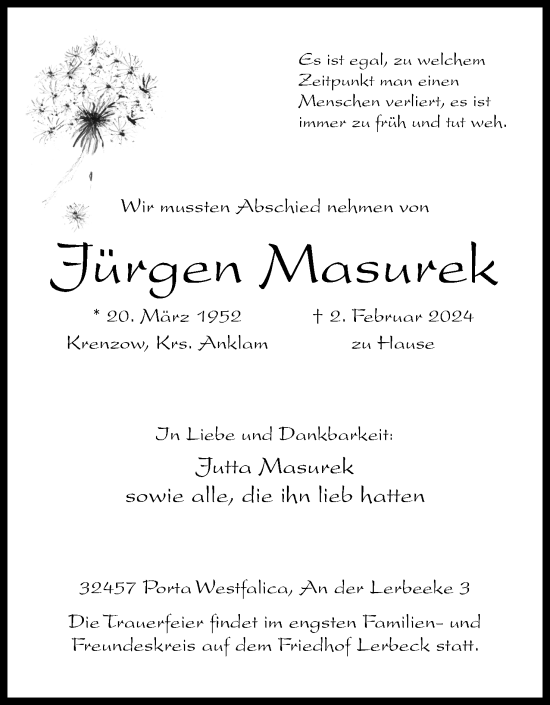 Anzeige von Jürgen Masurek von 4401