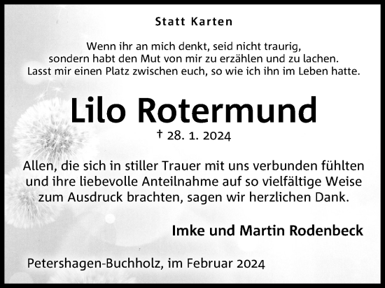Anzeige von Lilo Rotermund von 4401